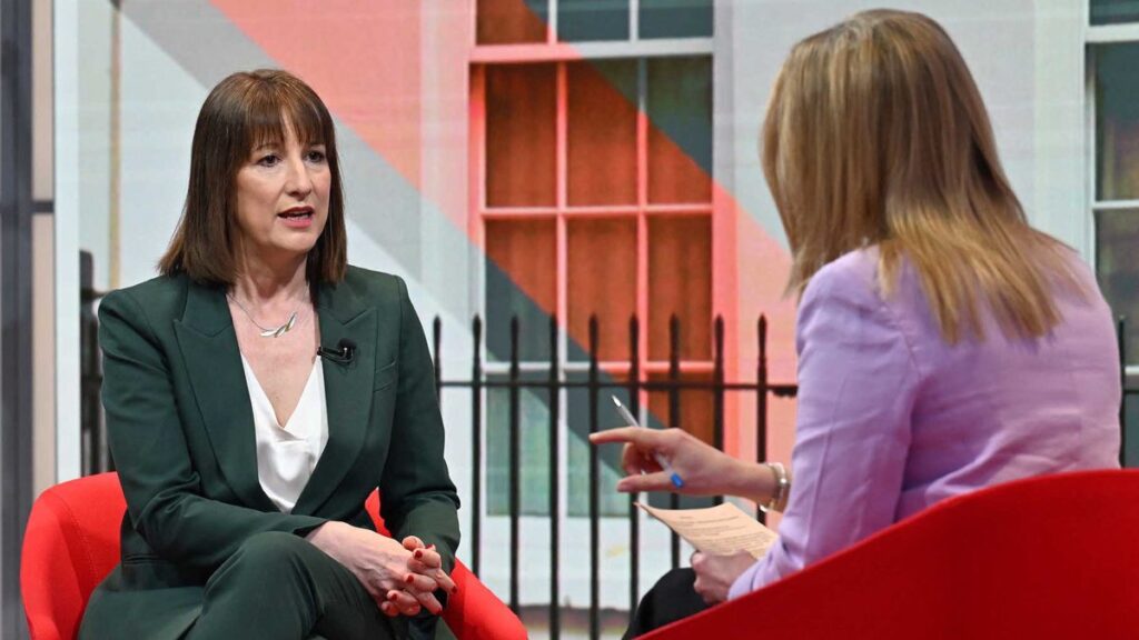 Britain's Chancellor of the Exchequer Rachel Reeves appears on the BBC's "Sunday with Laura Kuenssberg" political television show, London, U.K., March 23, 2025. (BBC Handout via AFP Photo)