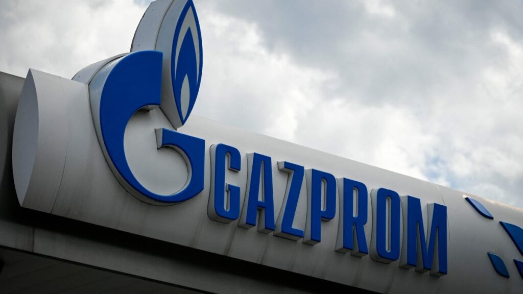 The logo of Russia's energy giant Gazprom is pictured at one of its petrol stations in Sofia, Bulgaria, April 27, 2022. (AFP Photo)