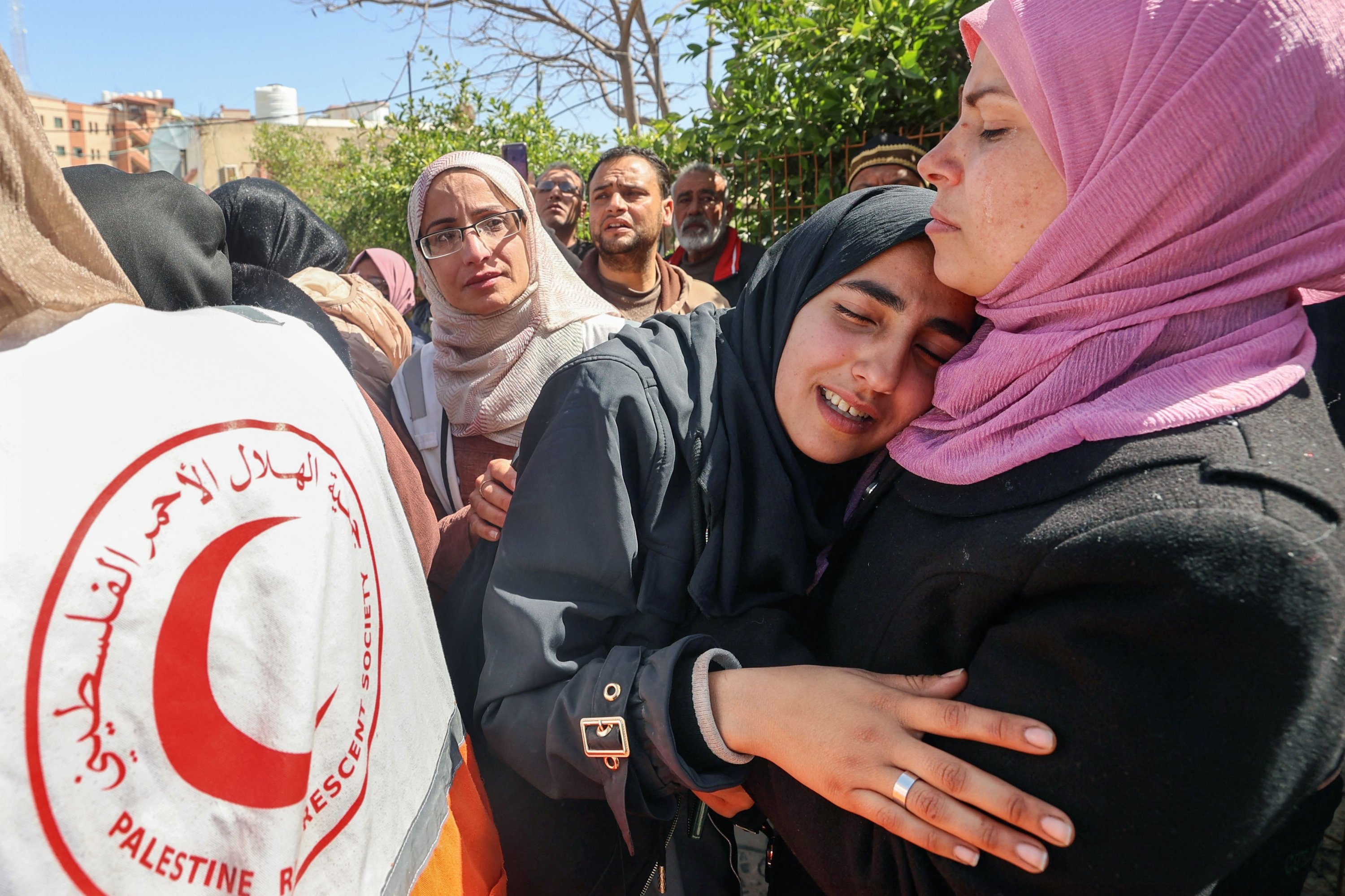 376239 Relatives mourn during the funeral procession for members of the Palestine Red Crescent and other emergency services killed by Israeli forces, Khan Yunis, southern Gaza Strip, Palestine, March 31, 2025. (AFP Photo)