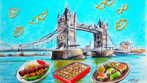"Turkish cuisine, long celebrated in the U.K. for its bold flavors and communal spirit, has won a devoted following." (Illustration by Erhan Yalvaç)