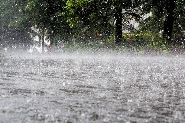Torrential rain, which has caused floods in India and Nepal, is seen. (DHA Photo)