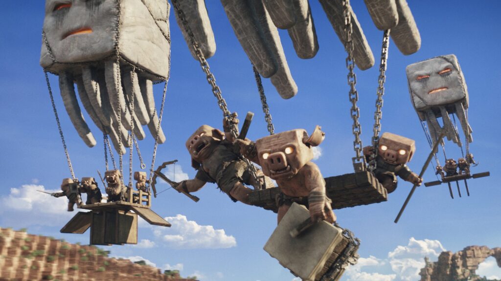 This image released by Warner Bros. shows a scene from "A Minecraft Movie." (AP Photo)