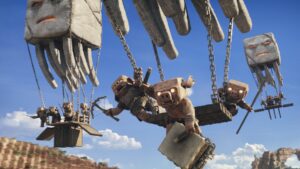 This image released by Warner Bros. shows a scene from "A Minecraft Movie." (AP Photo)