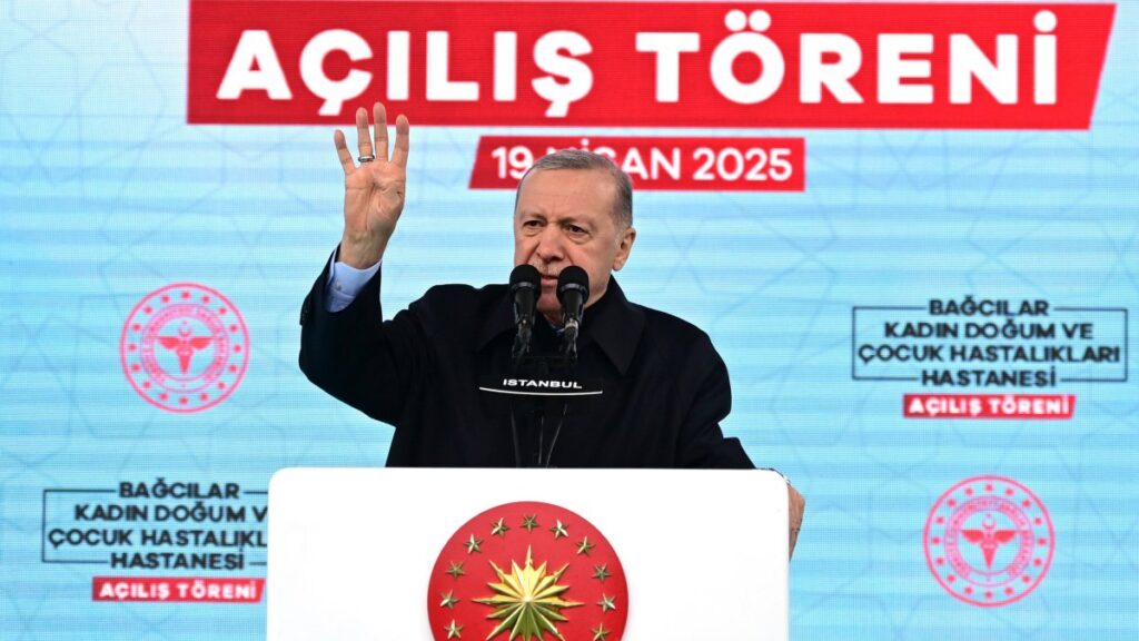 President Recep Tayyip Erdoğan speaks at the opening ceremony of Bağcılar Women's and Children's Hospital, Istanbul, Türkiye, April 19, 2025. (AA Photo)