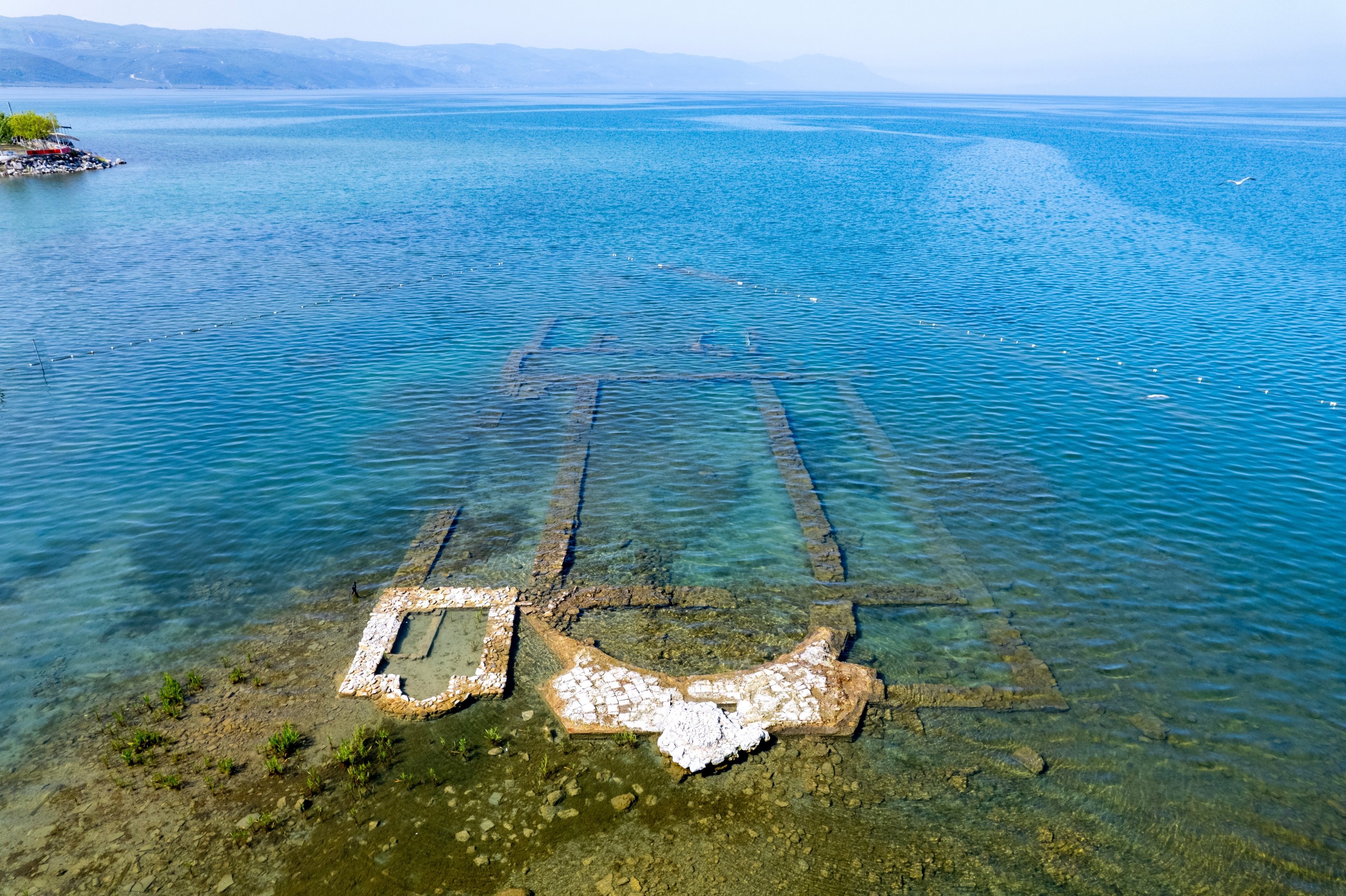 378735 In this undated file photo, an aerial view shows the submerged St. Neophytos basilica at Iznik Lake in Bursa, northwestern Türkiye. (Shutterstock Photo)