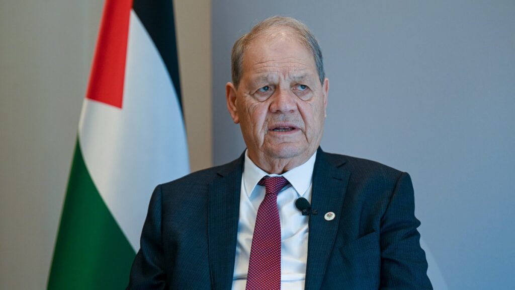Rawhi Fattouh, chair of the PLO National Council, is seen speaking to Anadolu Agency, Istanbul, Türkiye, April 19, 2025 (AA Photo)