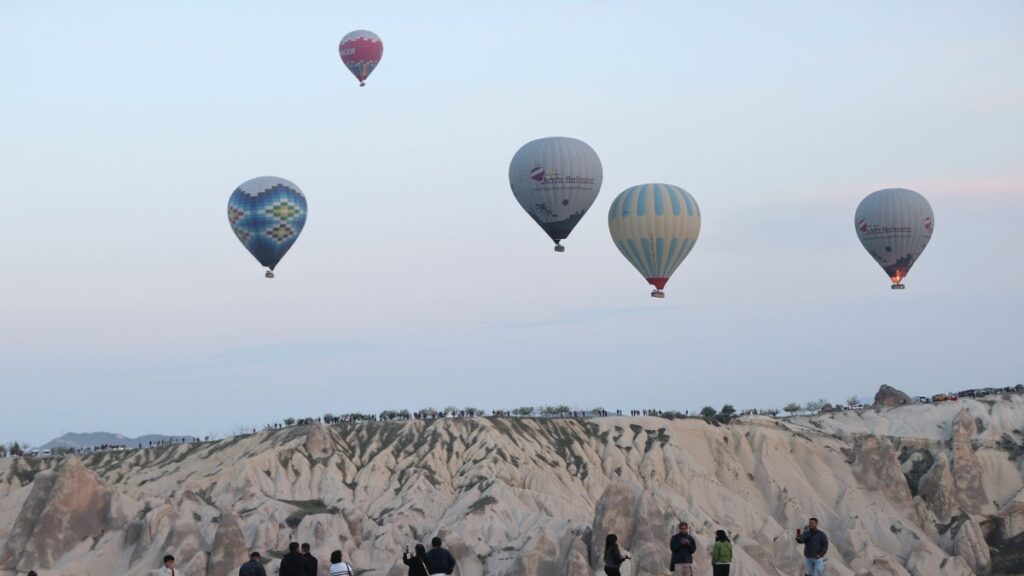 An aerial view of hot air balloons in Cappadocia, central Türkiye, April 23, 2025. (AA Photo)