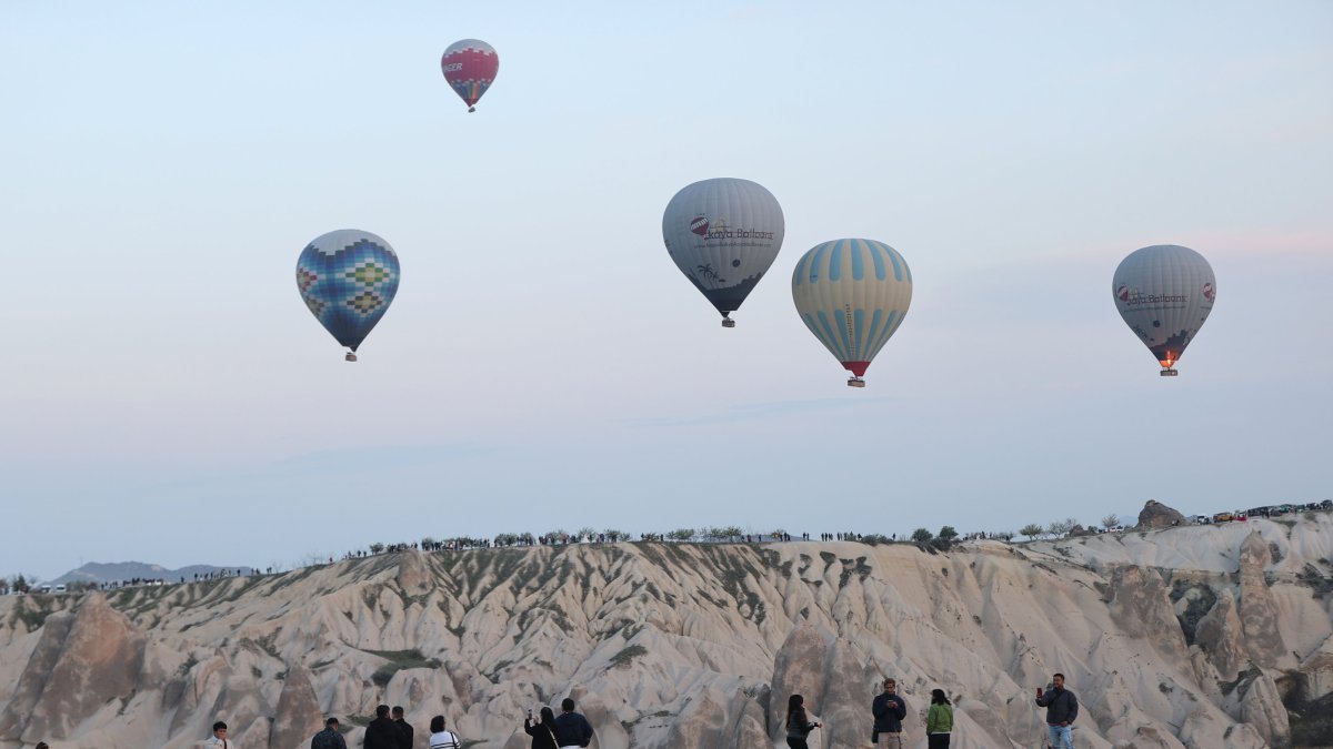 An aerial view of hot air balloons in Cappadocia, central Türkiye, April 23, 2025. (AA Photo)