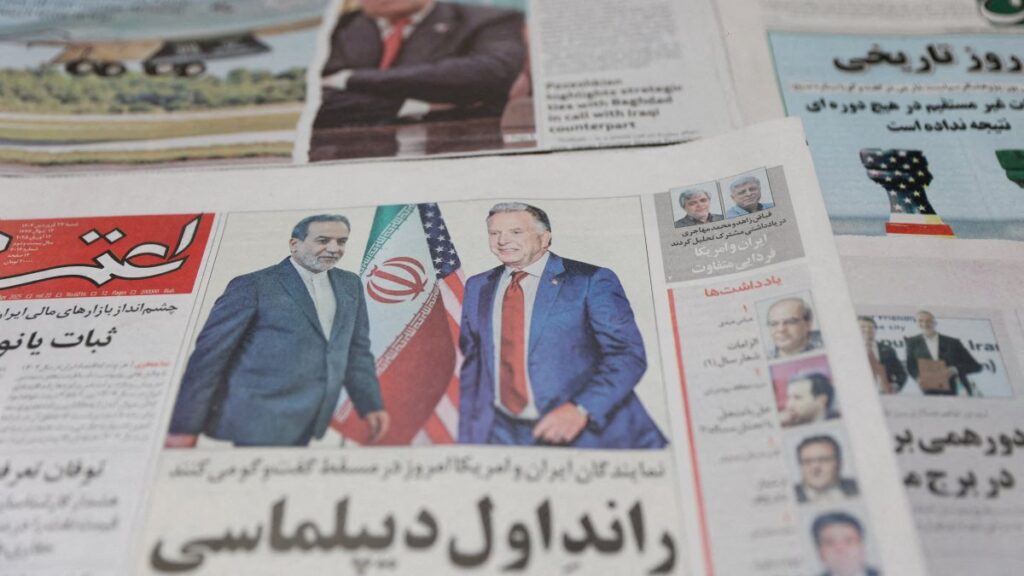 An Iranian newspaper with a cover photo of Iran's Foreign Minister Abbas Araghchi and U.S. Middle East envoy Steve Witkoff is seen in Tehran, Iran, April 12, 2025. (Reuters Photo)