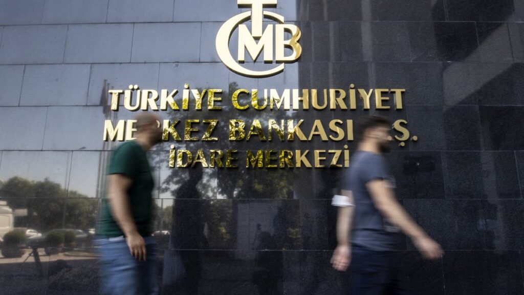 The logo is seen at the entrance of the headquarters of the Central Bank of the Republic of Türkiye (CBRT), Ankara, Türkiye, July 28, 2022. (AA Photo)