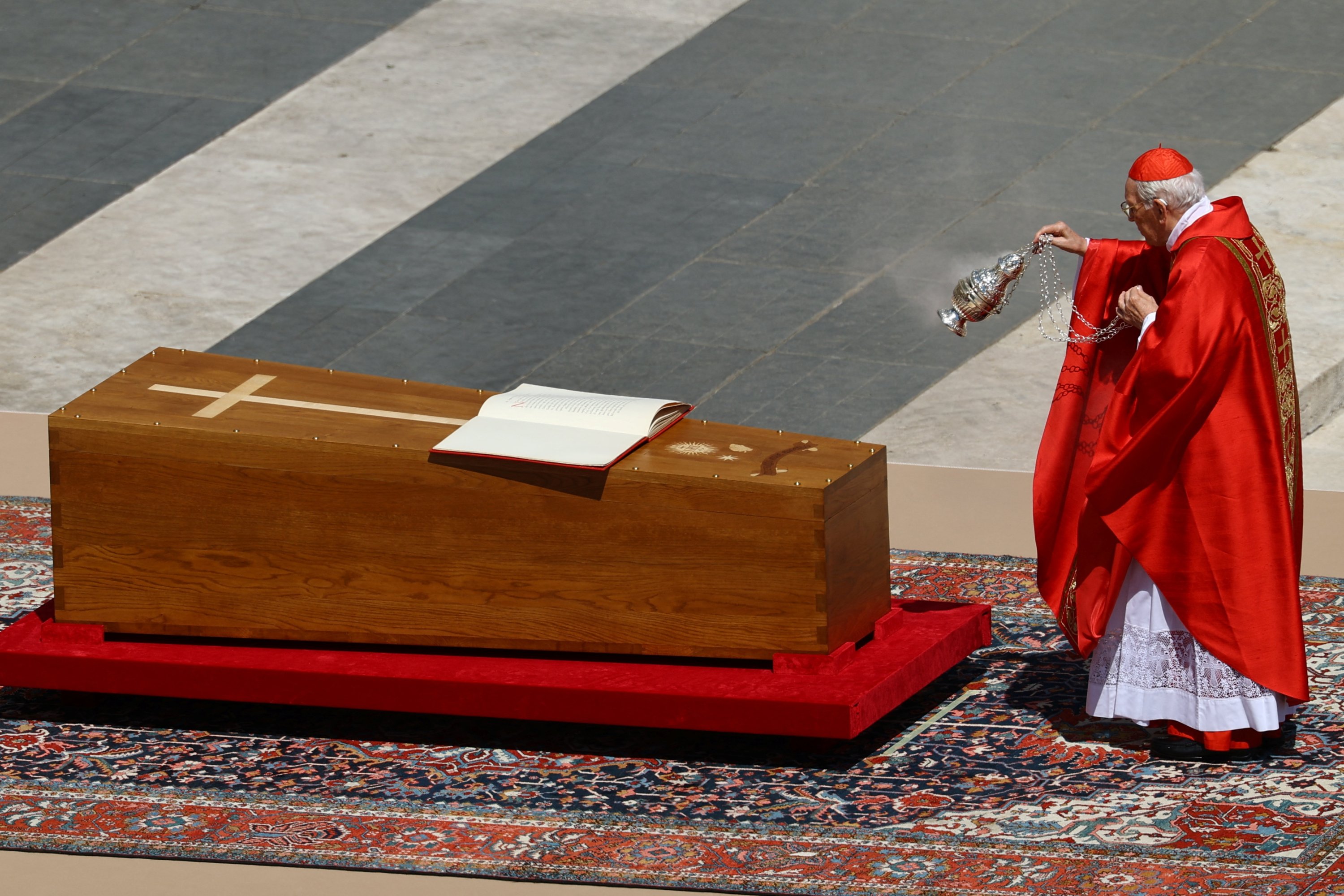 379500 Cardinal Giovanni Battista Re leads the funeral Mass of Pope Francis, in Saint Peter's Square, at the Vatican, April 26, 2025. (Reuters Photo)