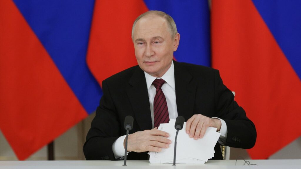 Russian President Vladimir Putin makes a statement to the media at the Kremlin in Moscow, Russia, May 11, 2025. (EPA Photo)