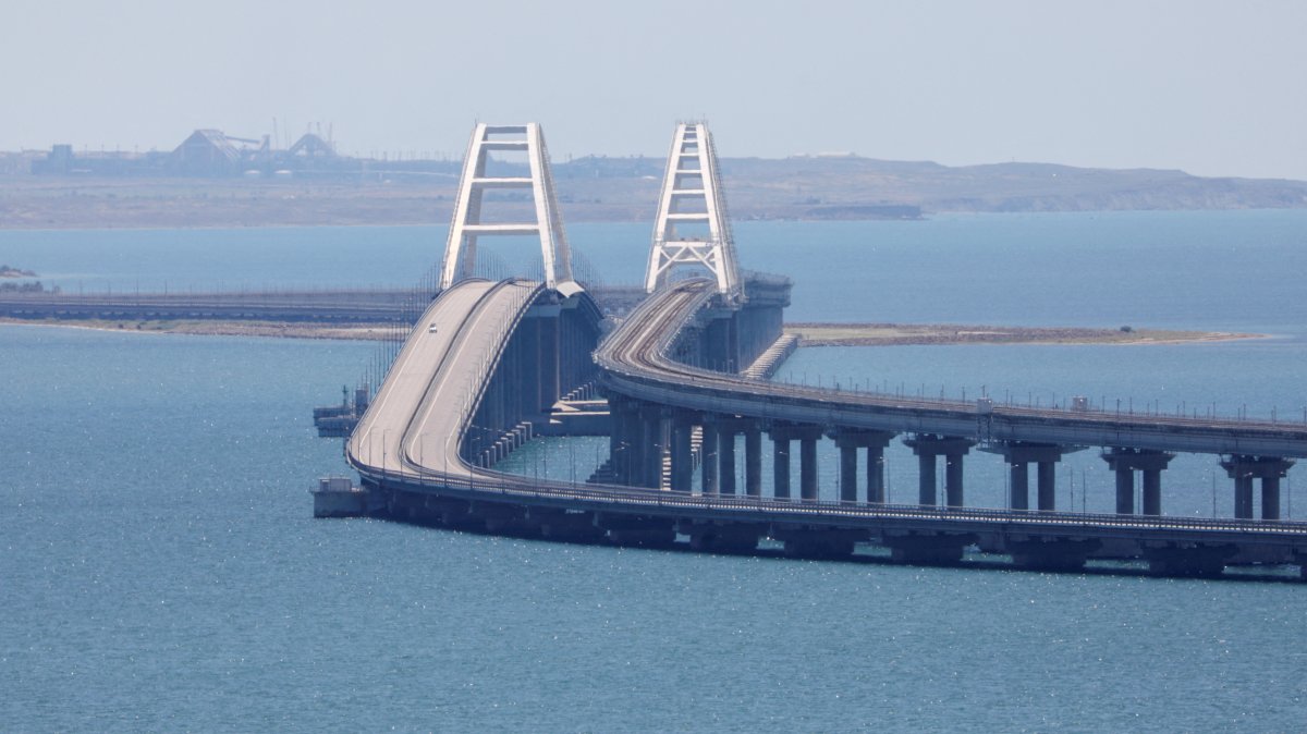 A view shows the Crimean Bridge, a section of which was damaged by an alleged overnight attack, as seen from the city of Kerch, Crimea, Ukraine, July 17, 2023. (Reuters Photo)