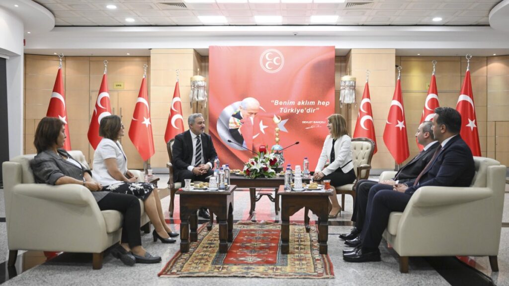 Officials of the MHP, the architect of the terror-free Türkiye initiative, and the DEM Party, linked to the PKK, meet in Ankara, Türkiye, June 7, 2025. (AA Photo)