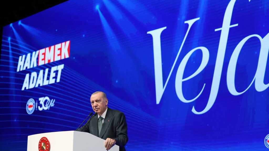 President Recep Tayyip Erdoğan speaks at an event marking the anniversary of the foundation of Memur-Sen civil servants trade union, Ankara, Türkiye, June 23, 2025. (AA Photo)