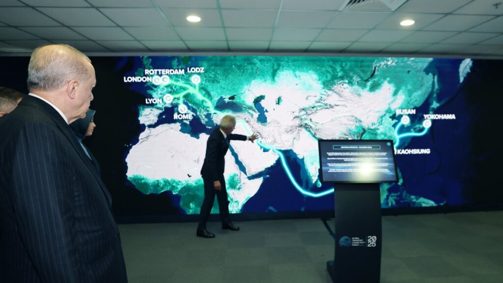 President Recep Tayyip Erdoğan visits an exhibition on transportation on the sidelines of the forum, Istanbul, Türkiye, June 27, 2025. (AA Photo)