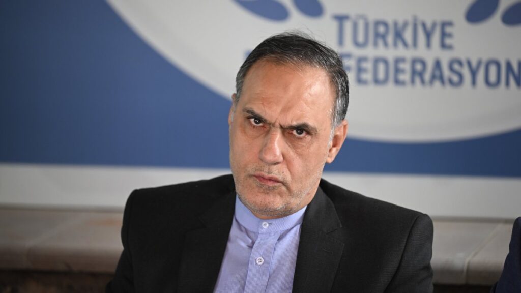 Iranian Ambassador Mohammad Hassan Habibullahzadeh speaks at a meeting with journalists at the Turkish Press Federation, Ankara, Türkiye, June 27, 2025. (AA Photo)