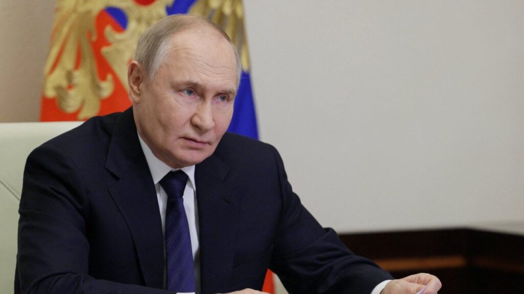 Russian President Vladimir Putin chairs a meeting dedicated to the foundation of cultural, educational institutions and museums via a video link at his residence outside Moscow, Russia, June 25, 2025. (Sputnik via Reuters)
