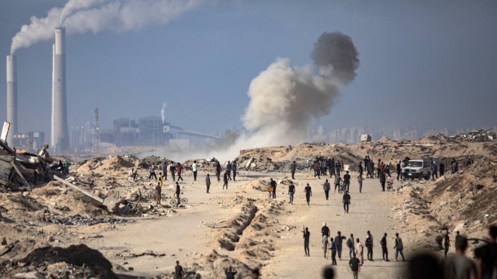 Smoke rises after an artillery shell fired by an Israeli tank towards aid seekers in the Zikim area, west of Gaza City, June 25, 2025. (EPA Photo)