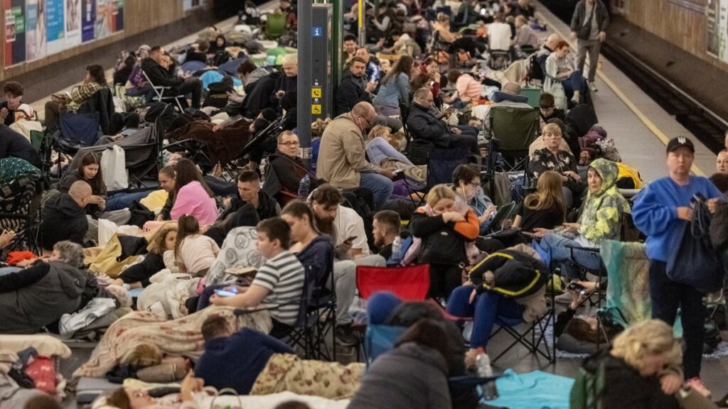 People take shelter inside a metro station during a Russian military strike, in Kyiv, Ukraine, June 29, 2025. (Reuters Photo)