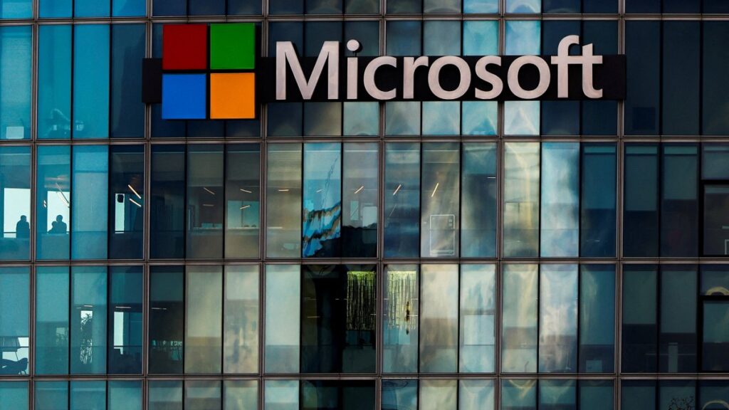 A view shows a Microsoft logo at Microsoft offices in Issy-les-Moulineaux near Paris, France, Jan. 9, 2025. (Reuters File Photo)
