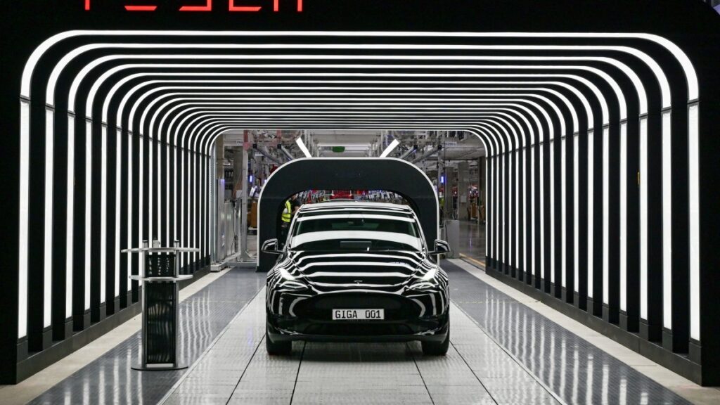 Model Y cars are pictured during the opening ceremony of the new Tesla Gigafactory for electric cars in Gruenheide, Germany, March 22, 2022. (Reuters File Photo)