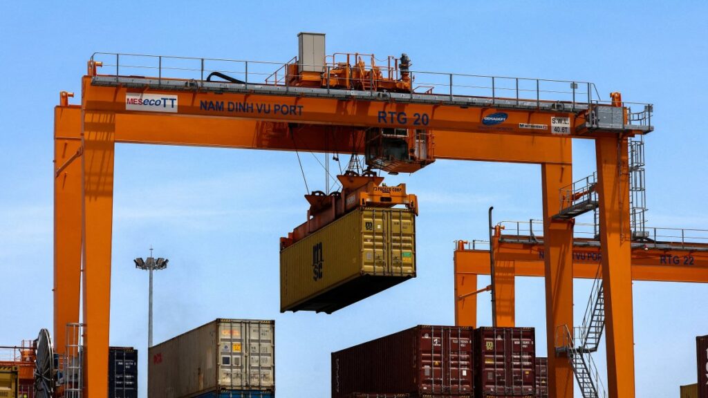 A container is loaded onto a cargo ship while docked at Hai Phong port, Hai Phong, Vietnam, April 16, 2025. (Reuters Photo)