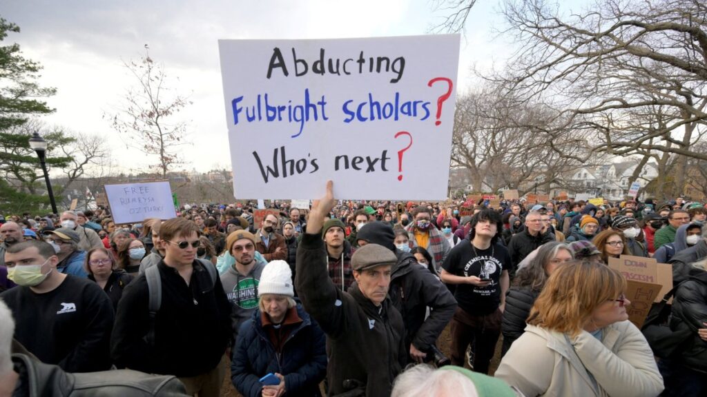 Demonstrators take part in the "Stand with Rumeysa Öztürk" protest, Somerville, Massachusetts, U.S., March 26, 2025. (Reuters File Photo)