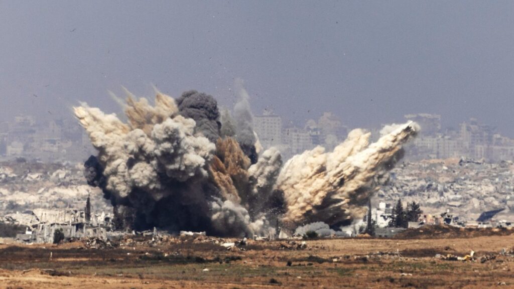 Smoke rises following an Israeli airstrike in the northern Gaza Strip near Beit Hanoun, as seen from the Israeli side of the border, July 10, 2025. (EPA Photo)