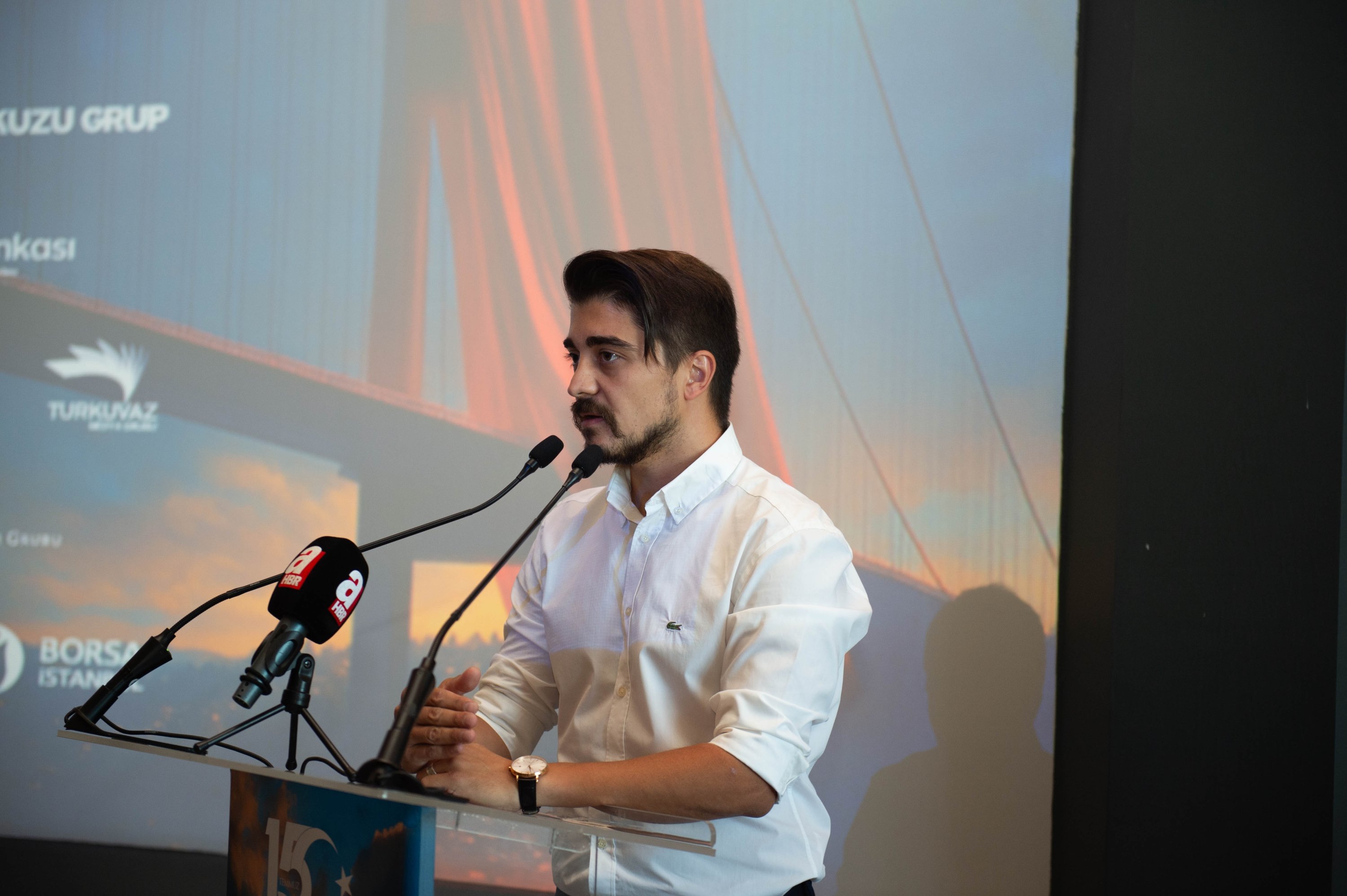 391642 Veteran Oğuz Ayanoğlu shares his experience at the commemorative event in Istanbul, Türkiye, July 14, 2025. (Turkuvaz Media Courtesy)