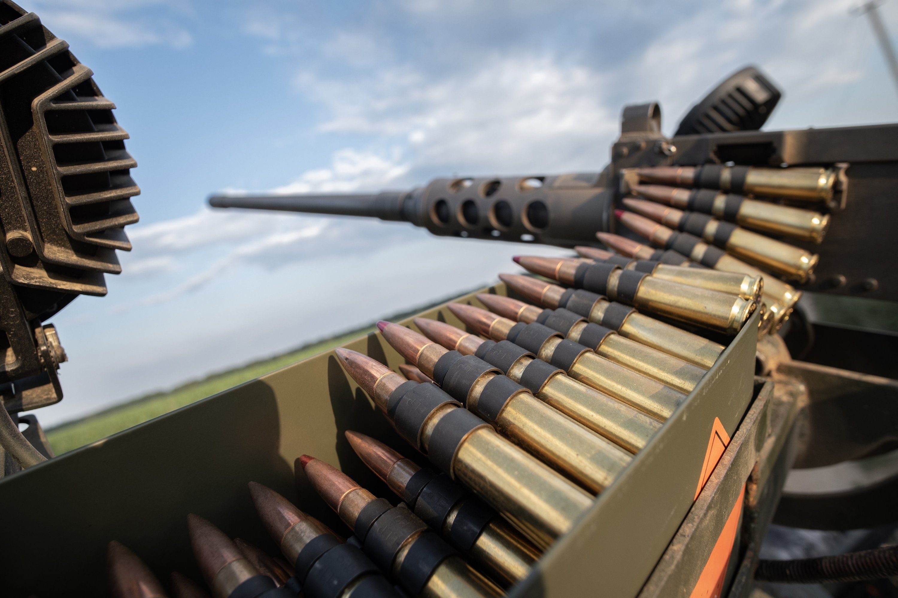 391720 A Browning M2 12.7 calibre heavy machine gun mounted on a pick-up operated by the Kyiv Territorial Anti-Aircraft Defence in Kyiv, Ukraine, July 14, 2025. (EPA Photo)
