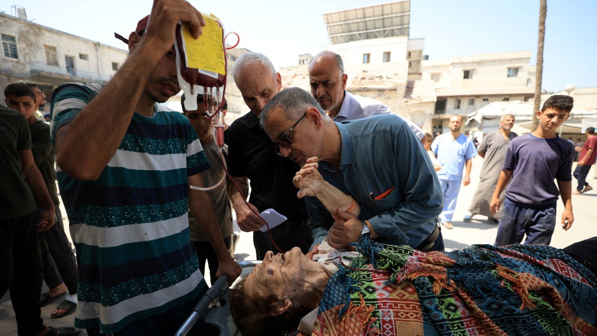 A wounded Palestinian Christian woman is brought into at al-Ahli Arab Hospital following an Israeli strike on The Church of the Holy Family, in Gaza City, central Gaza, July 17, 2025. (Reuters Photo)