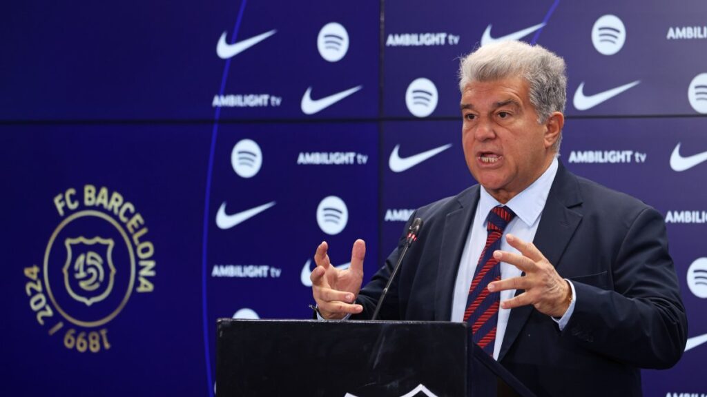 Barcelona President Joan Laporta holds a press conference, Barcelona, Spain, Jan. 14, 2025. (Reuters Photo)