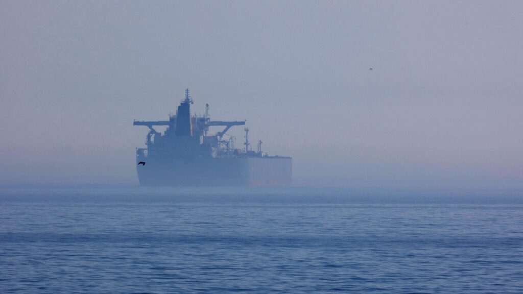 A Russian "shadow fleet" tanker off the shore of Sassnitz, Germany, April 16, 2025. (Reuters Photo)