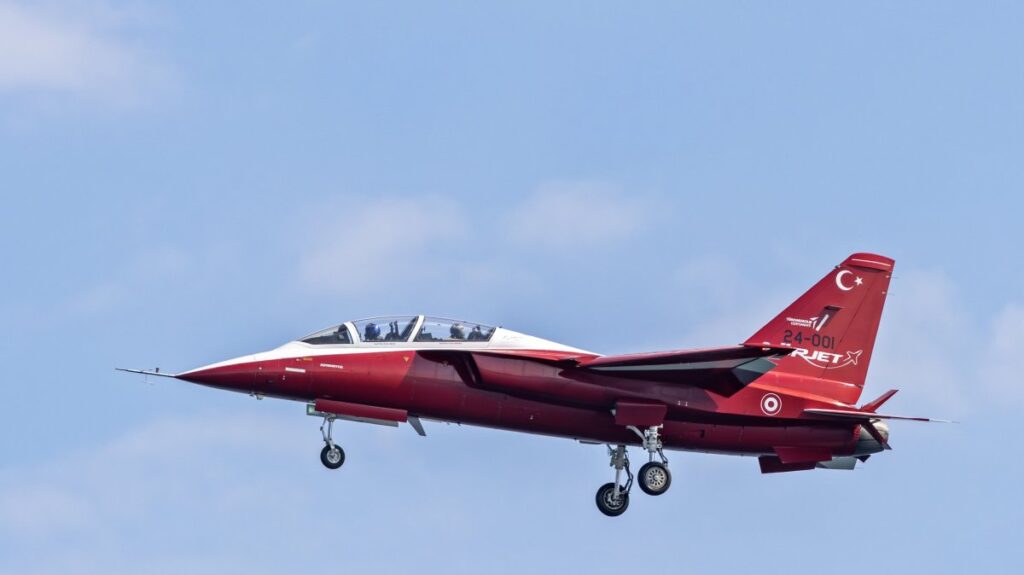 Türkiye's first national jet training and light attack aircraft, Hürjet, is seen airborne in this photo from July 19, 2025. (AA Photo)