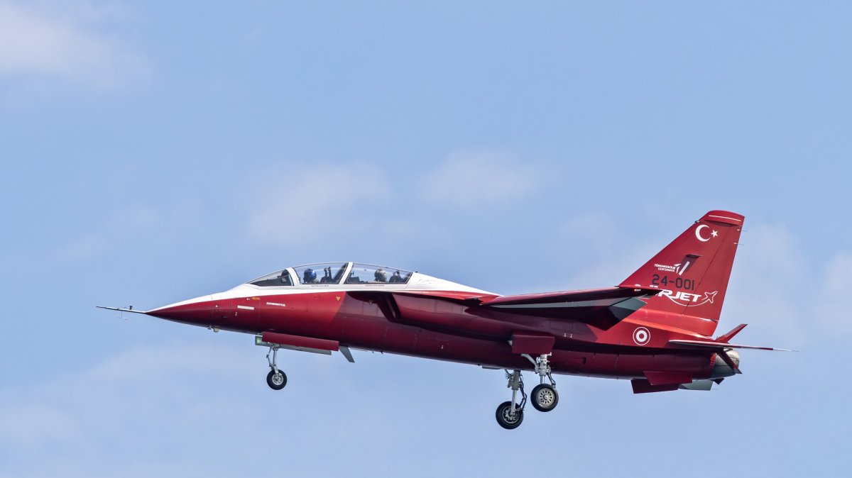 Türkiye's first national jet training and light attack aircraft, Hürjet, is seen airborne in this photo from July 19, 2025. (AA Photo)