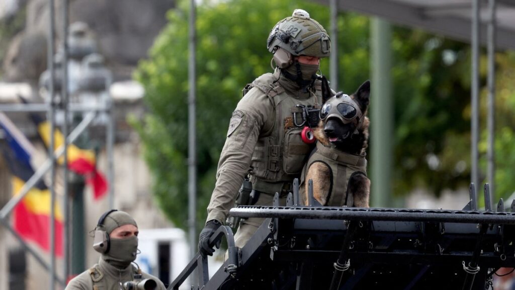 Belgium Police special forces officers and their dog attend a military parade during Belgian National Day celebrations in Brussels, Belgium, July 21, 2025. (Reuters Photo)