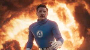 This image released by Disney shows Pedro Pascal in a scene from "The Fantastic Four: First Steps." (AP Photo)