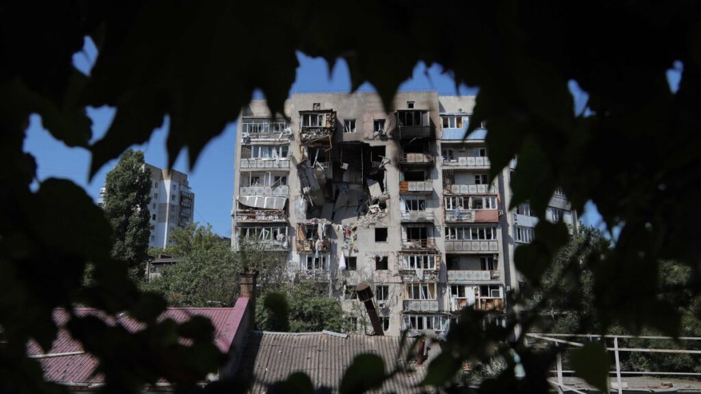 A view of a residential building damaged in a Russian drone attack in Odesa, Ukraine, July 24, 2025. (AFP Photo)