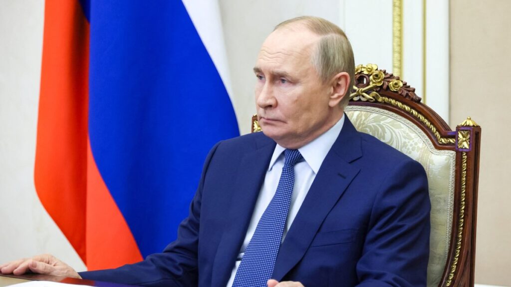 Russian President Vladimir Putin chairs a meeting with members of the Security Council via a video link in Moscow, Russia July 25, 2025. (Reuters Photo)