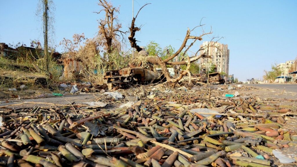 Exploded and unexploded ordnance lie on the ground on a street in Khartoum, Sudan, April 27, 2025. (Reuters Photo)