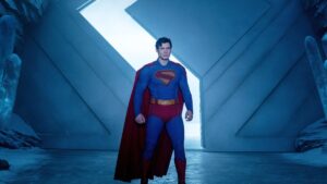 This image released by Warner Bros. Pictures shows David Corenswet in a scene from "Superman." (AP Photo)