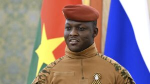 Burkina Faso President Ibrahim Traore arrives to meet Russian President Vladimir Putin in the Grand Palace at the Kremlin, Moscow, Russia, May 10, 2025. (AP Photo)