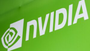 The Nvidia logo is seen at the Taipei Music Center, Taipei, Taiwan, May 19, 2025. (AFP Photo)