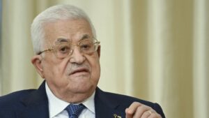 Palestinian President Mahmoud Abbas gestures during a meeting in Moscow, Russia, Aug. 13, 2024. (AP Photo)