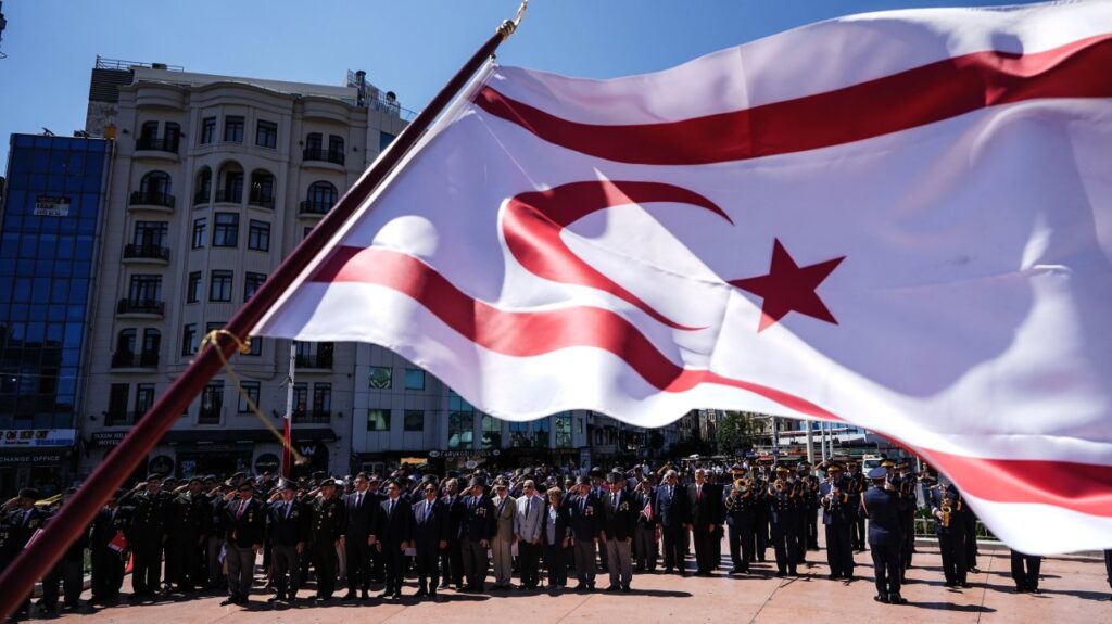 The Consulate General of the Turkish Republic of Northern Cyprus (TRNC) in Istanbul laid a wreath at the Taksim Republic Monument to mark the 51st anniversary of the Cyprus Peace Operation, Taksim, Istanbul, Türkiye, July 20, 2025. (AA Photo)