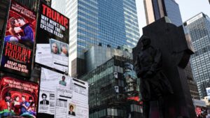 A screen displaying information about the Jeffrey Epstein files is shown in Times Square, New York City, U.S., July 23, 2025. (Reuters Photo)