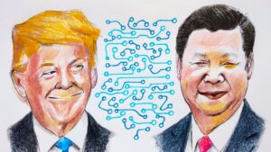 "The technological rivalry between the U.S. and China extends far beyond algorithms and software: it reaches deep into mines, factories and supply chains." (Illustration by Erhan Yalvaç)