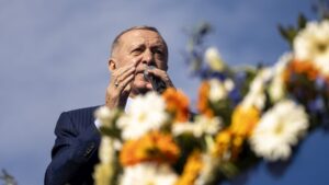 President Recep Tayyip Erdoğan, the AK Party's chairperson, delivers a speech during a campaign rally ahead of the nationwide municipality elections, Istanbul, Türkiye, March 24, 2024. (AP Photo)