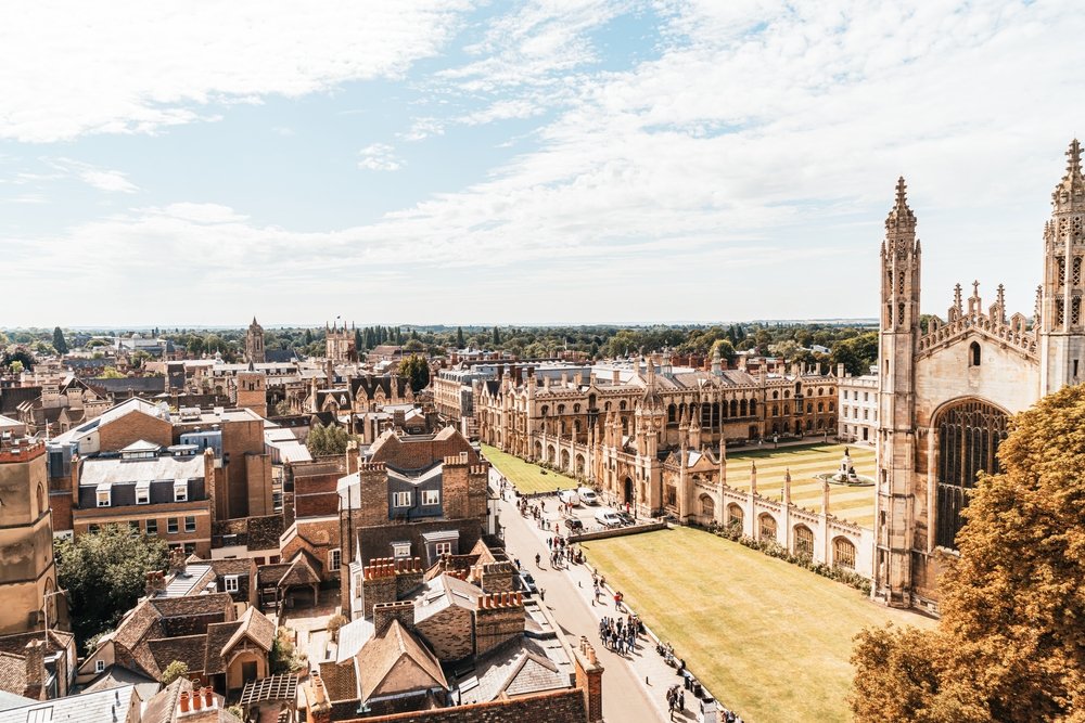 An aerial view of the city of Cambridge, U.K. (Shutterstock Photo)